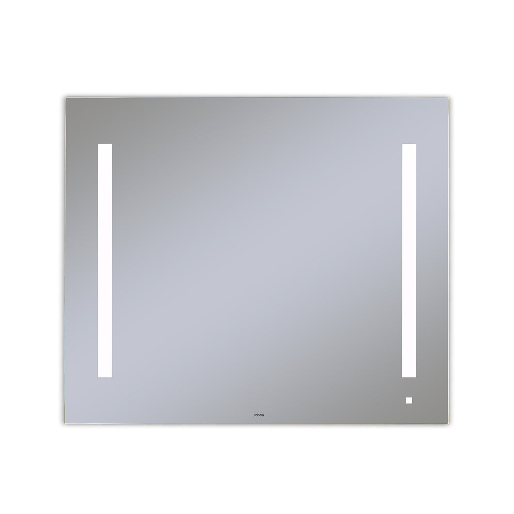 AiO 35-1/8" x 29-7/8" x 1-1/2" lighted mirror with LUM lighting at 4000 kelvin temperature (cool light), dimmable, USB charging ports and OM Audio