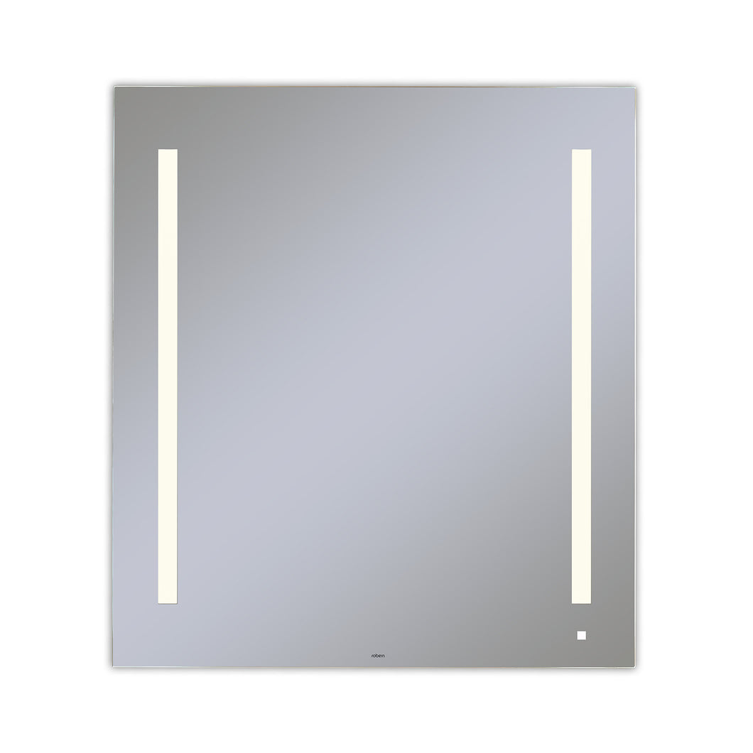 AiO 35-1/8" x 39-1/4" x 1-1/2" lighted mirror with LUM lighting at 2700 kelvin temperature (warm light), dimmable, USB charging ports and OM Audio