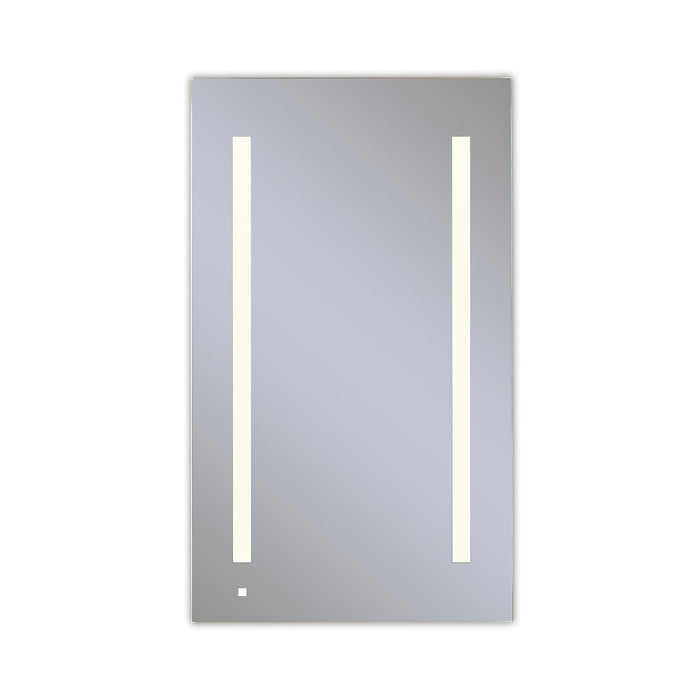 AiO 23-1/4" x 40" x 4" single door lighted cabinet with LUM LED lighting at 2700 kelvin temperature (warm light), dimmable, built-in OM Audio, interior lighting, electrical outlet, USB charging ports, magnetic storage strip and right hinge