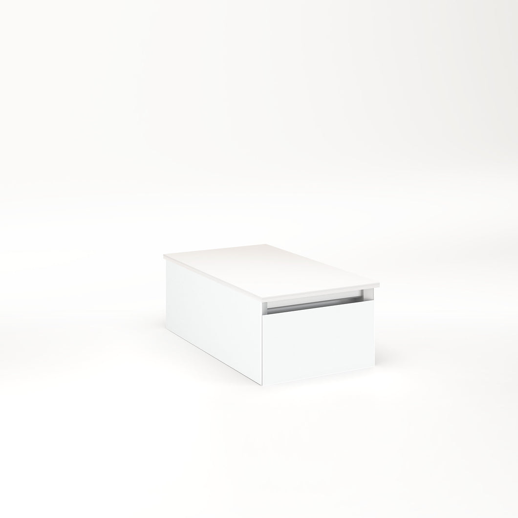 Cartesian 12-1/8" x 7-1/2" x 21-3/4" slim drawer vanity in matte white with slow-close full drawer and no night light