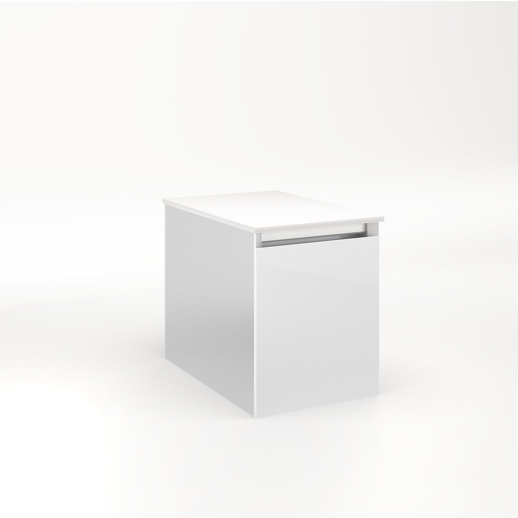 Cartesian 12-1/8" x 15" x 18-3/4" single drawer vanity in satin white with slow-close full drawer and night light in 5000K temperature (cool light)