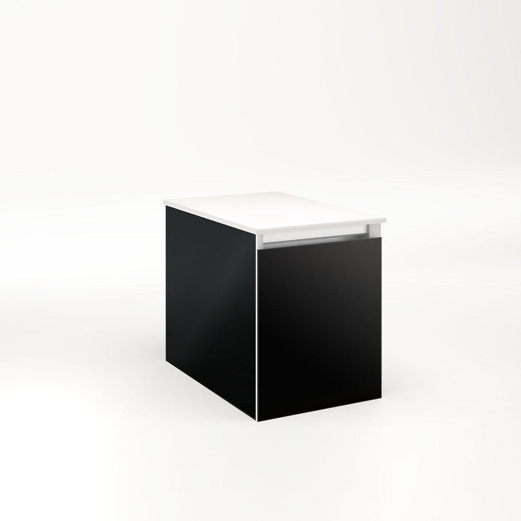 Cartesian 12-1/8" x 15" x 18-3/4" slim drawer vanity in black with slow-close full drawer and selectable night light in 2700K/4000K temperature (warm/cool light)