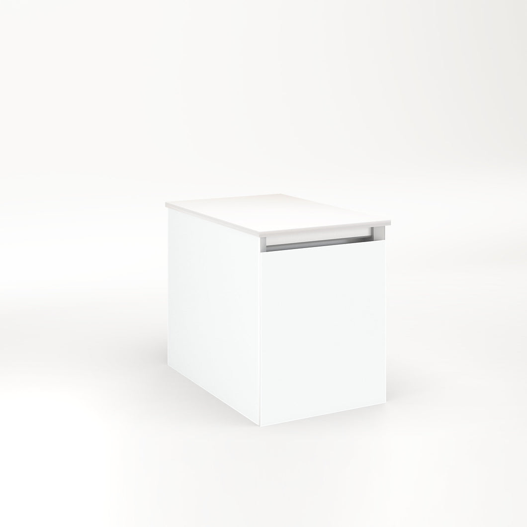 Cartesian 12-1/8" x 15" x 18-3/4" single drawer vanity in matte white with slow-close full drawer and night light in 5000K temperature (cool light)