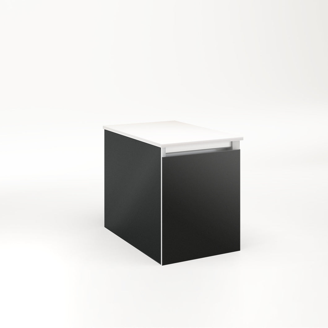Cartesian 12-1/8" x 15" x 18-3/4" single drawer vanity in matte black with slow-close full drawer and no night light