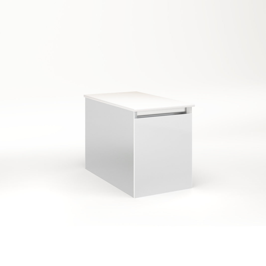 Cartesian 12-1/8" x 15" x 21-3/4" single drawer vanity in satin white with slow-close full drawer and night light in 5000K temperature (cool light)
