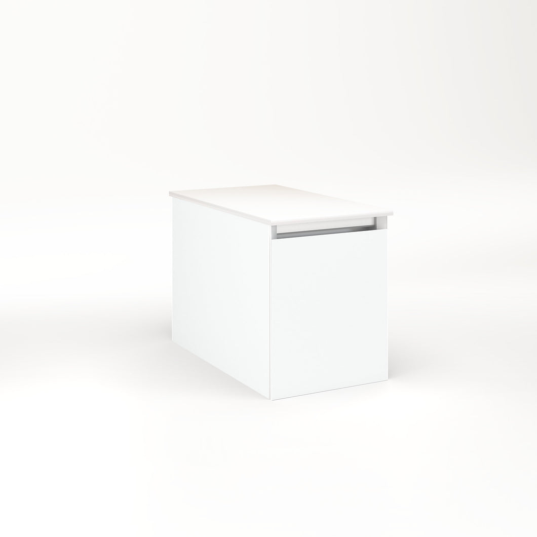 Cartesian 12-1/8" x 15" x 21-3/4" single drawer vanity in matte white with slow-close full drawer and night light in 5000K temperature (cool light)