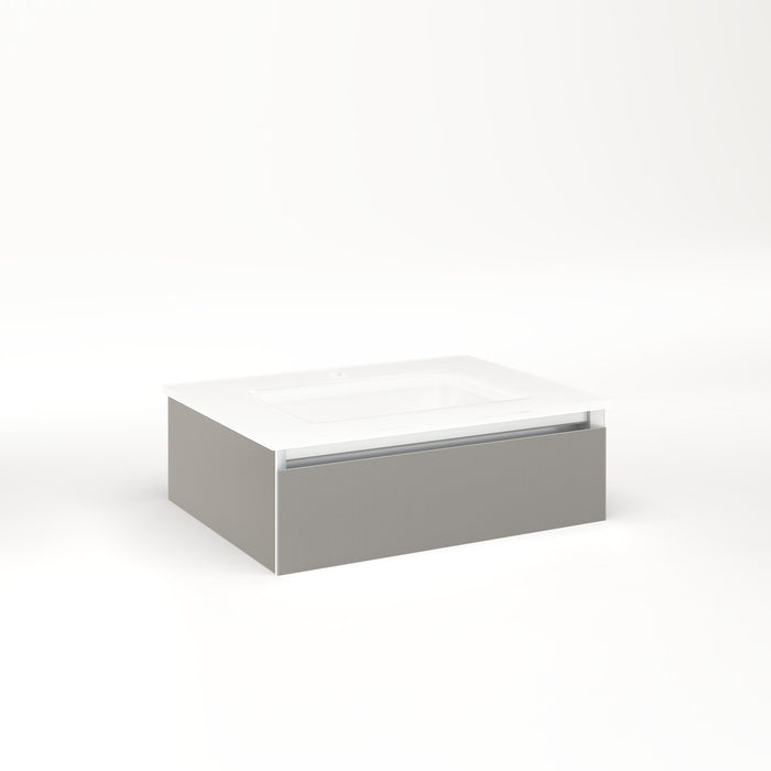 Cartesian 24-1/8" x 7-1/2" x 18-3/4" slim drawer vanity in silver screen with slow-close full drawer and night light in 5000K temperature (cool light)