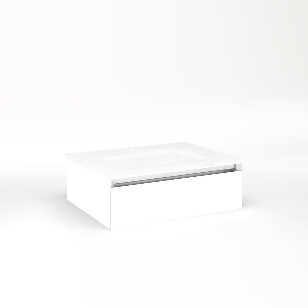 Cartesian 24-1/8" x 7-1/2" x 18-3/4" slim drawer vanity in white with slow-close tip out drawer and no night light