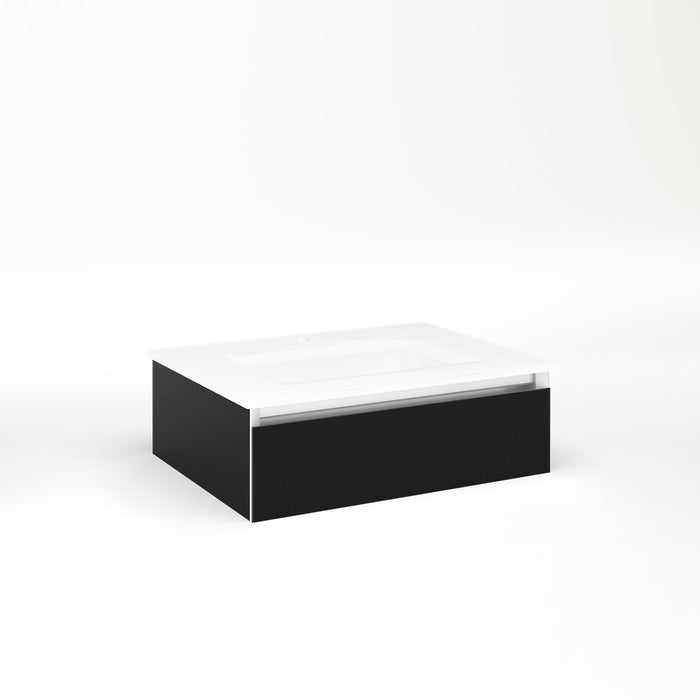 Cartesian 24-1/8" x 7-1/2" x 18-3/4" slim drawer vanity in matte black with slow-close tip out drawer and selectable night light in 2700K/4000K temperature (warm/cool light)