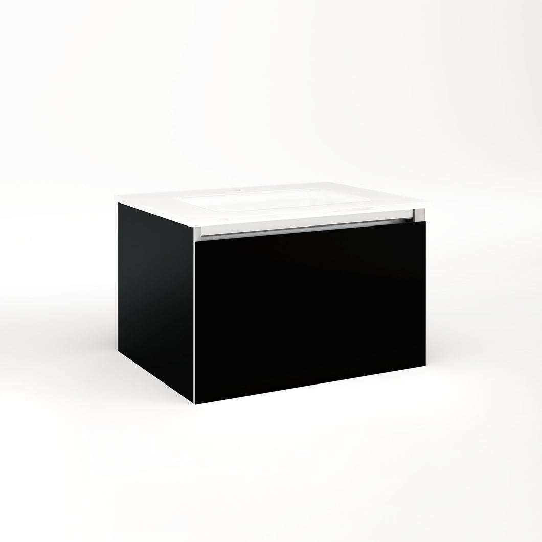 Cartesian 24-1/8" x 15" x 18-3/4" single drawer vanity in black with slow-close full drawer and night light in 5000K temperature (cool light)