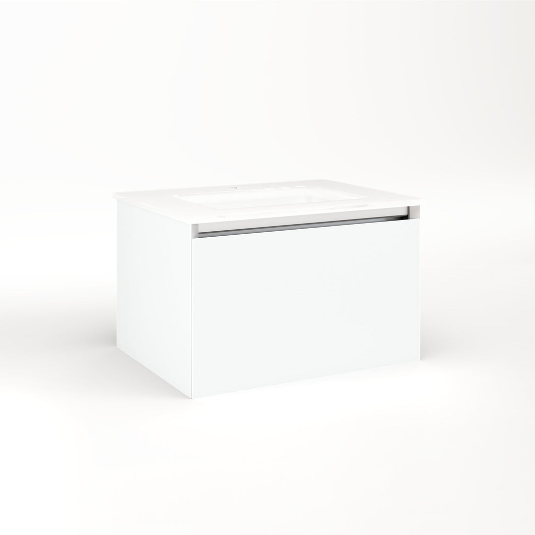 Cartesian 24-1/8" x 15" x 18-3/4" single drawer vanity in white with slow-close full drawer and night light in 5000K temperature (cool light)