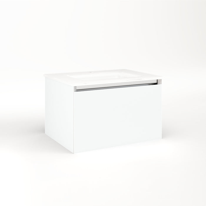 Cartesian 24-1/8" x 15" x 18-3/4" single drawer vanity in white with slow-close full drawer and no night light