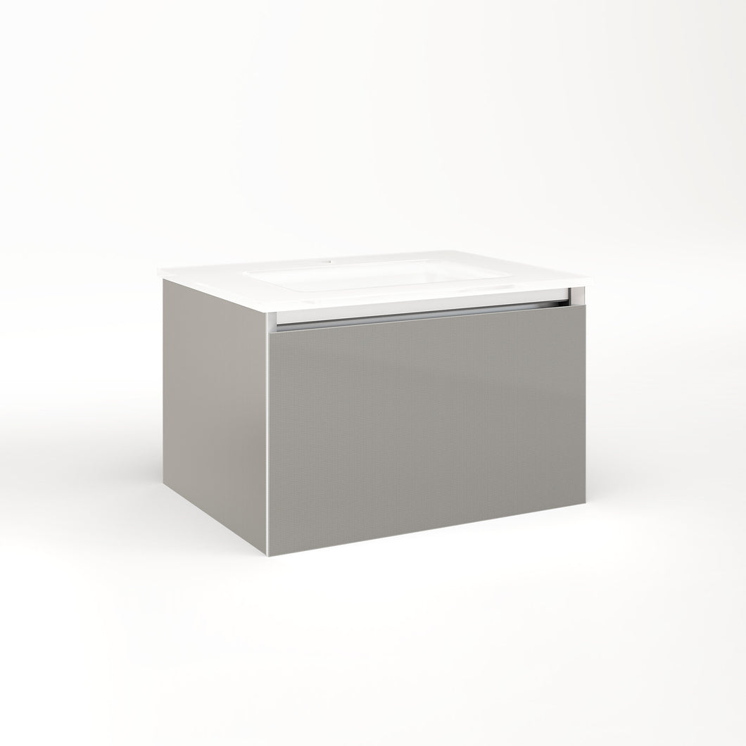 Cartesian 24-1/8" x 15" x 18-3/4" single drawer vanity in silver screen with slow-close full drawer and no night light