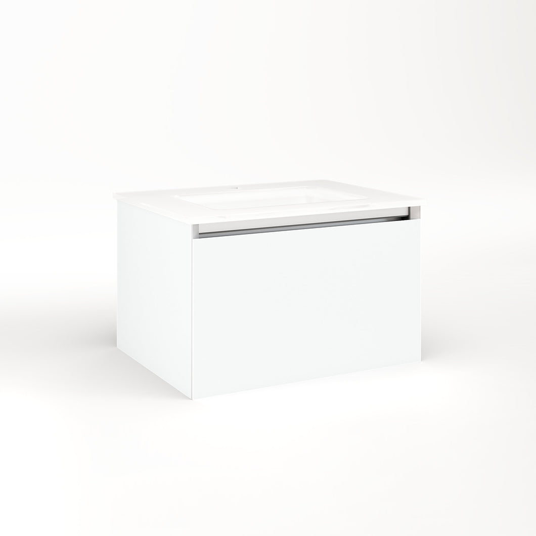 Cartesian 24-1/8" x 15" x 18-3/4" single drawer vanity in matte white with slow-close full drawer and night light in 5000K temperature (cool light)