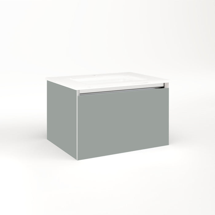 Cartesian 24-1/8" x 15" x 18-3/4" single drawer vanity in matte gray with slow-close full drawer and no night light