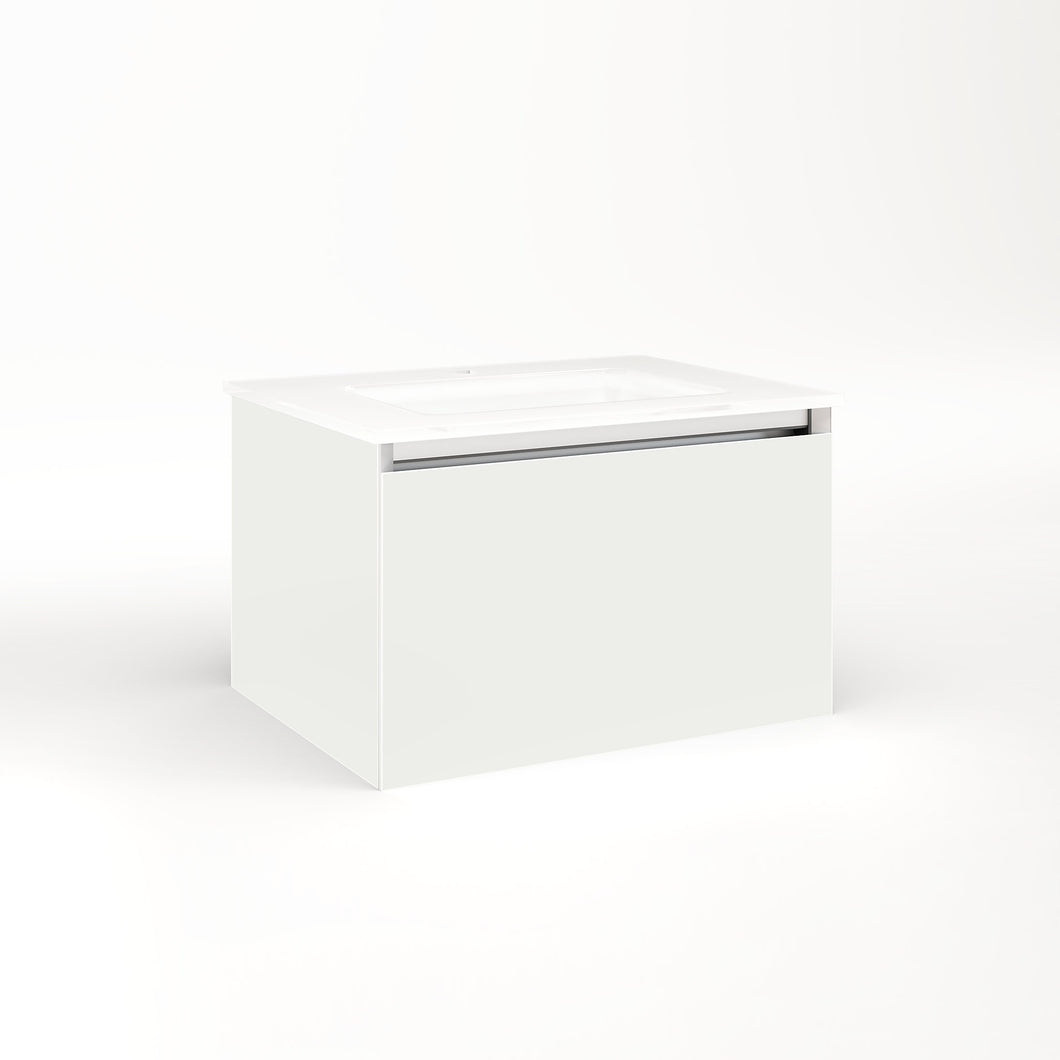 Cartesian 24-1/8" x 15" x 18-3/4" single drawer vanity in beach with slow-close plumbing drawer and night light in 5000K temperature (cool light)
