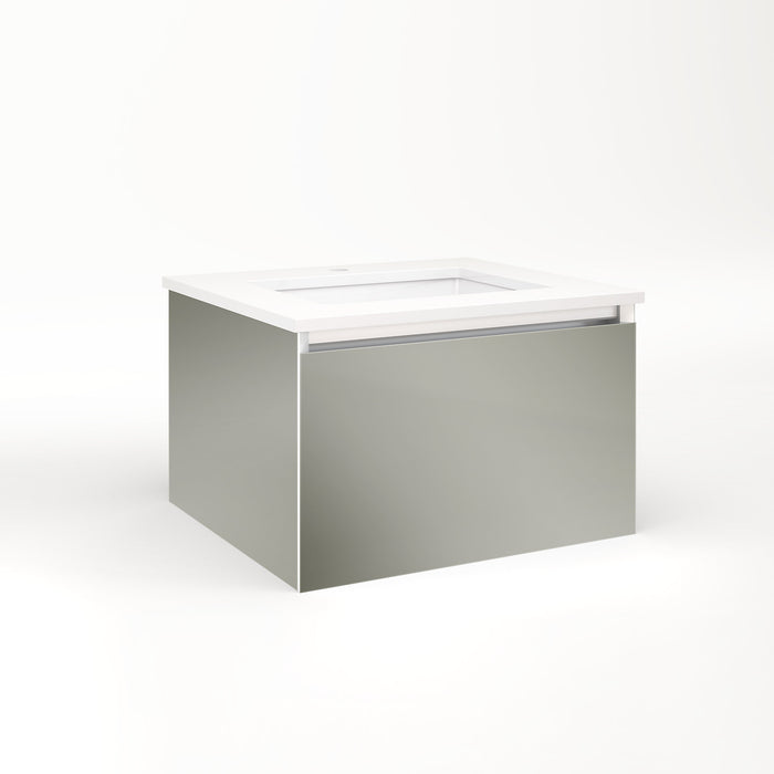 Cartesian 24-1/8" x 15" x 21-3/4" single drawer vanity in mirror with slow-close full drawer and no night light