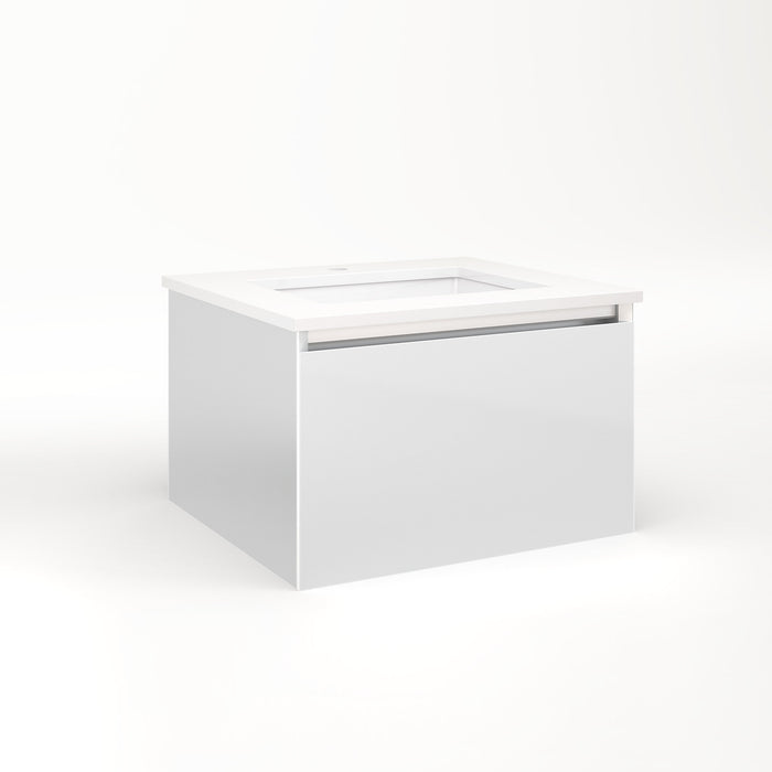 Cartesian 24-1/8" x 15" x 21-3/4" single drawer vanity in satin white with slow-close full drawer and night light in 5000K temperature (cool light)