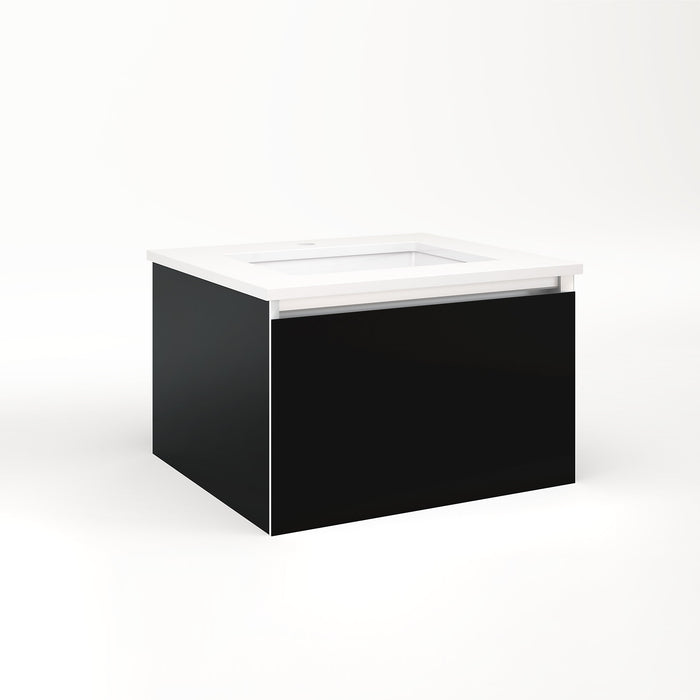 Cartesian 24-1/8" x 15" x 21-3/4" slim drawer vanity in black with slow-close full drawer and selectable night light in 2700K/4000K temperature (warm/cool light)