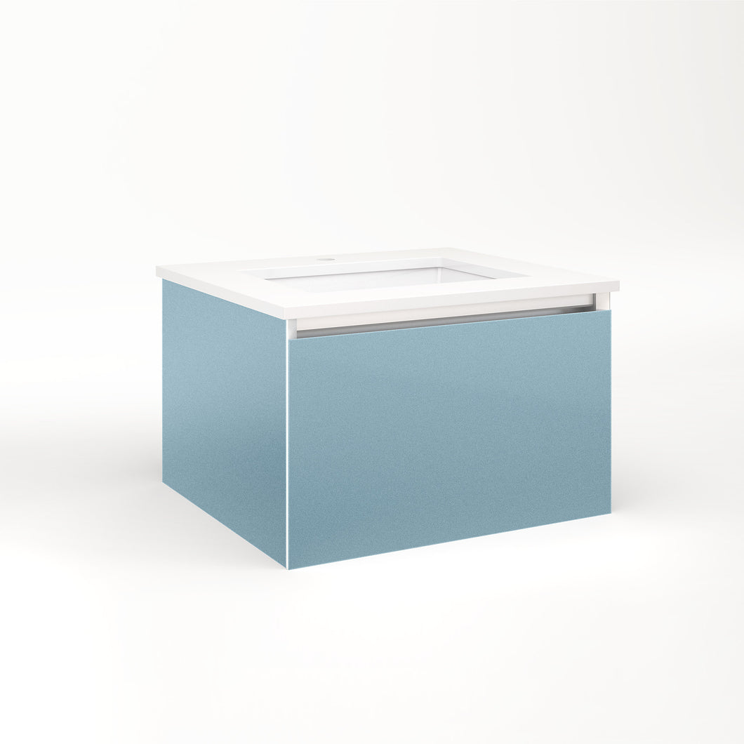 Cartesian 24-1/8" x 15" x 21-3/4" single drawer vanity in ocean with slow-close full drawer and no night light