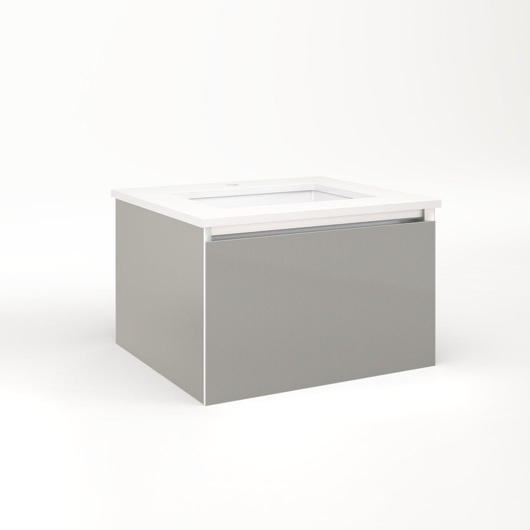 Cartesian 24-1/8" x 15" x 21-3/4" single drawer vanity in silver screen with slow-close full drawer and no night light