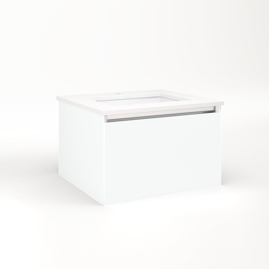 Cartesian 24-1/8" x 15" x 21-3/4" single drawer vanity in matte white with slow-close full drawer and night light in 5000K temperature (cool light)