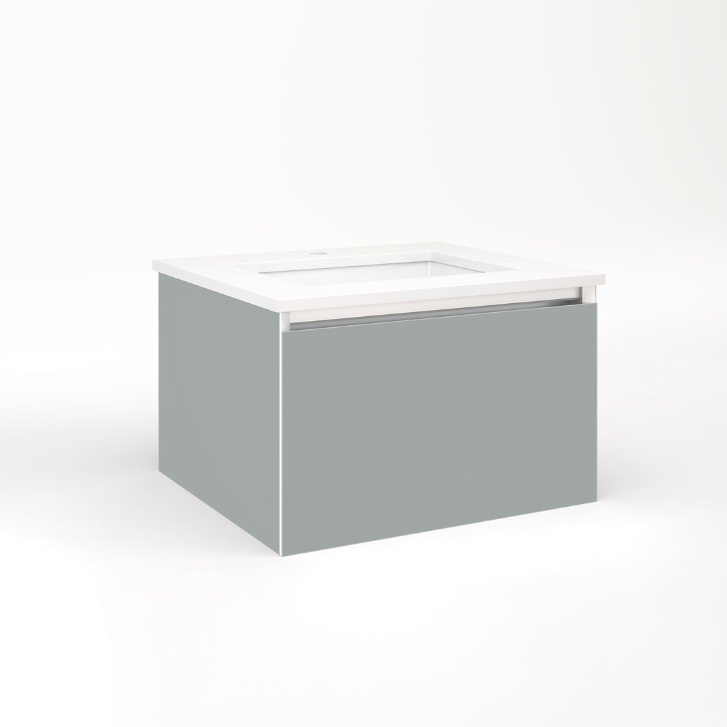 Cartesian 24-1/8" x 15" x 21-3/4" single drawer vanity in matte gray with slow-close full drawer and night light in 5000K temperature (cool light)