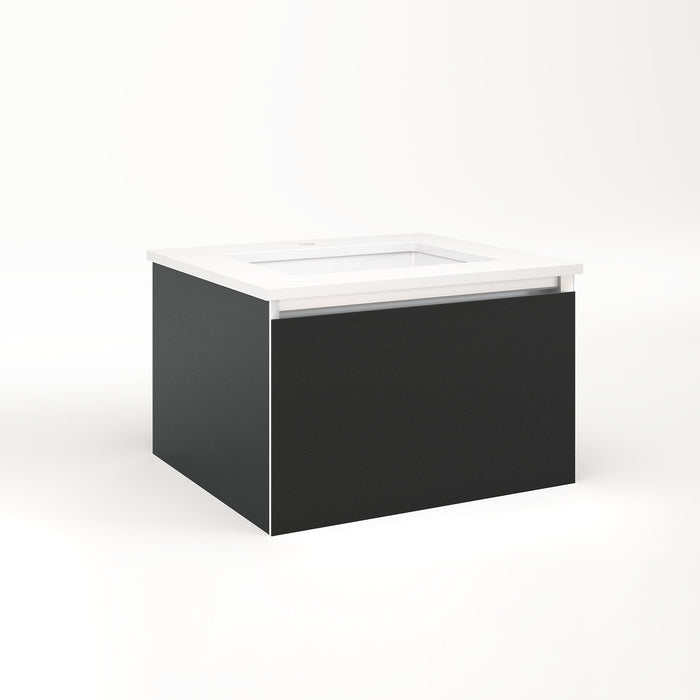 Cartesian 24-1/8" x 15" x 21-3/4" single drawer vanity in matte black with slow-close full drawer and night light in 5000K temperature (cool light)