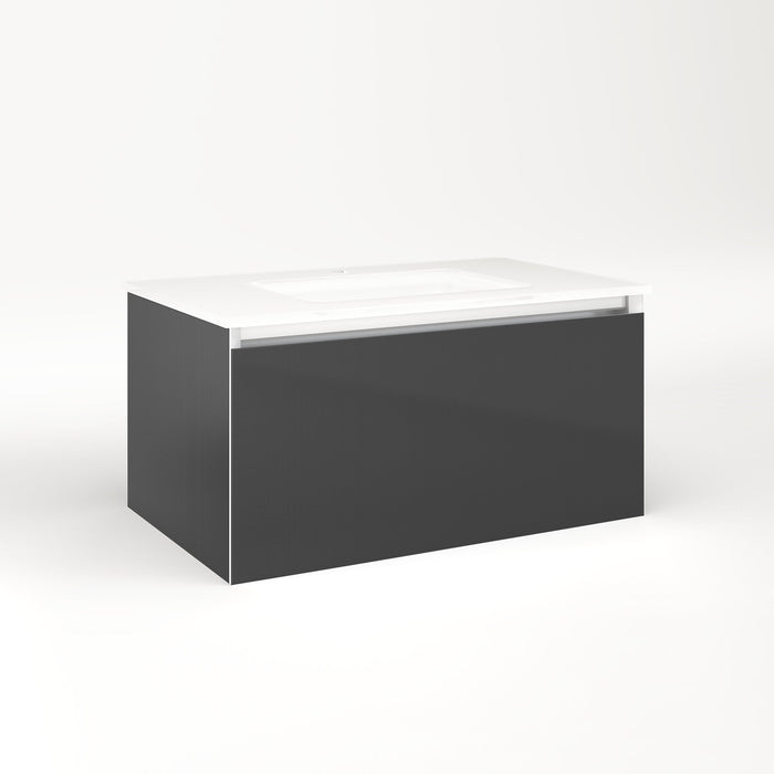 Cartesian 30-1/8" x 15" x 18-3/4" slim drawer vanity in smoke screen with slow-close full drawer and selectable night light in 2700K/4000K temperature (warm/cool light)