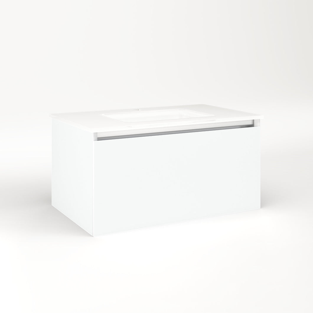 Cartesian 30-1/8" x 15" x 18-3/4" single drawer vanity in matte white with slow-close full drawer and night light in 5000K temperature (cool light)