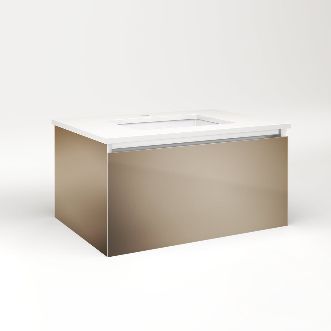 Cartesian 30-1/8" x 15" x 21-3/4" single drawer vanity in satin bronze with slow-close full drawer and no night light