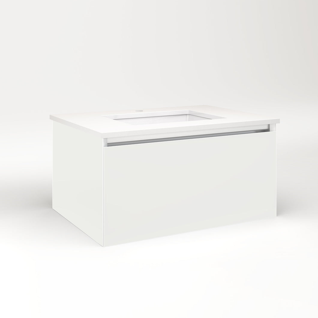 Cartesian 30-1/8" x 15" x 21-3/4" single drawer vanity in beach with slow-close full drawer and night light in 5000K temperature (cool light)