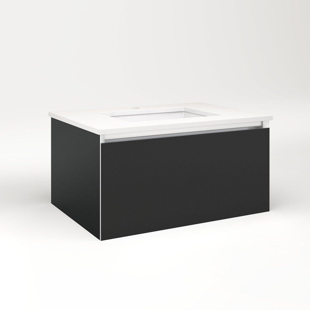Cartesian 30-1/8" x 15" x 21-3/4" single drawer vanity in matte black with slow-close full drawer and no night light