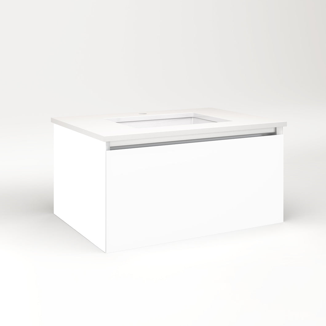 Cartesian 30-1/8" x 15" x 21-3/4" single drawer vanity in white with slow-close plumbing drawer and no night light