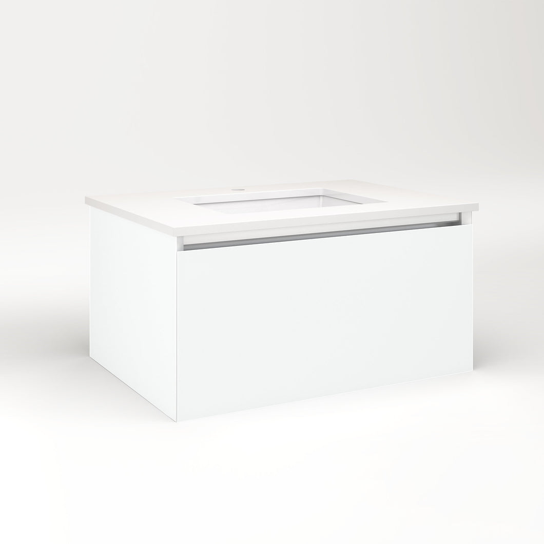 Cartesian 30-1/8" x 15" x 21-3/4" single drawer vanity in matte white with slow-close plumbing drawer and no night light