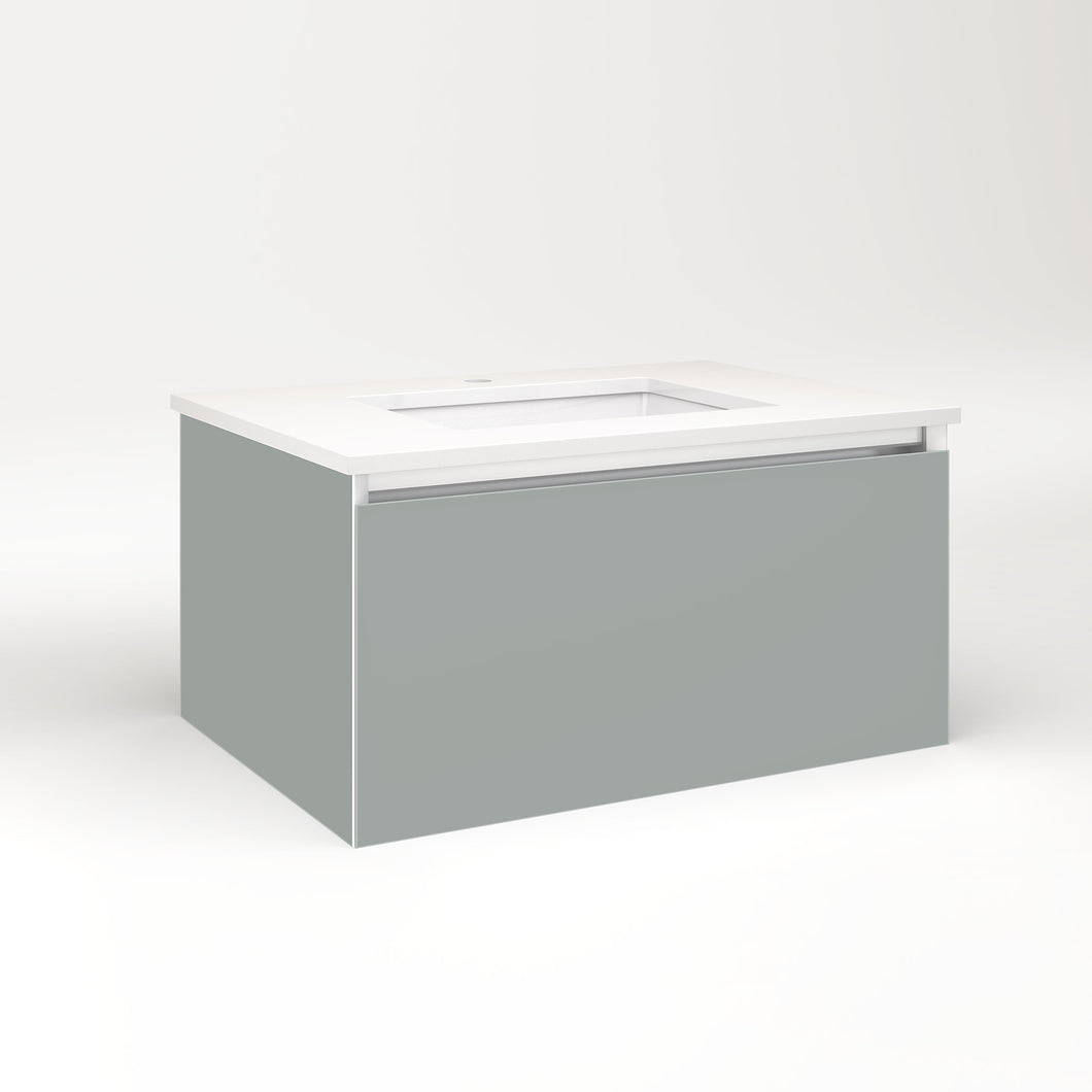 Cartesian 30-1/8" x 15" x 21-3/4" single drawer vanity in matte gray with slow-close plumbing drawer and night light in 5000K temperature (cool light)