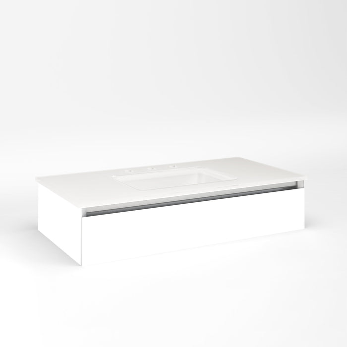 Cartesian 36-1/8" x 7-1/2" x 18-3/4" slim drawer vanity in matte white with slow-close full drawer and night light in 5000K temperature (cool light)