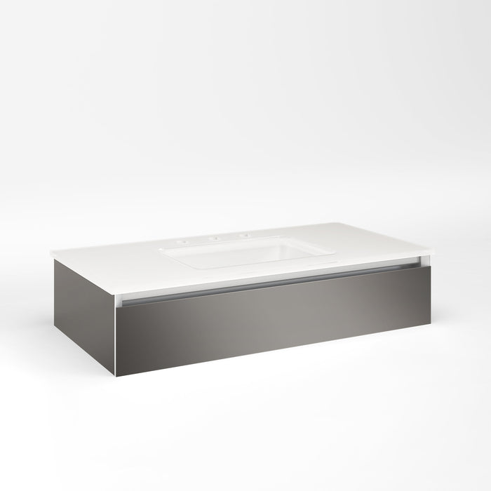 Cartesian 36-1/8" x 7-1/2" x 18-3/4" slim drawer vanity in tinted gray mirror with slow-close tip out drawer and no night light