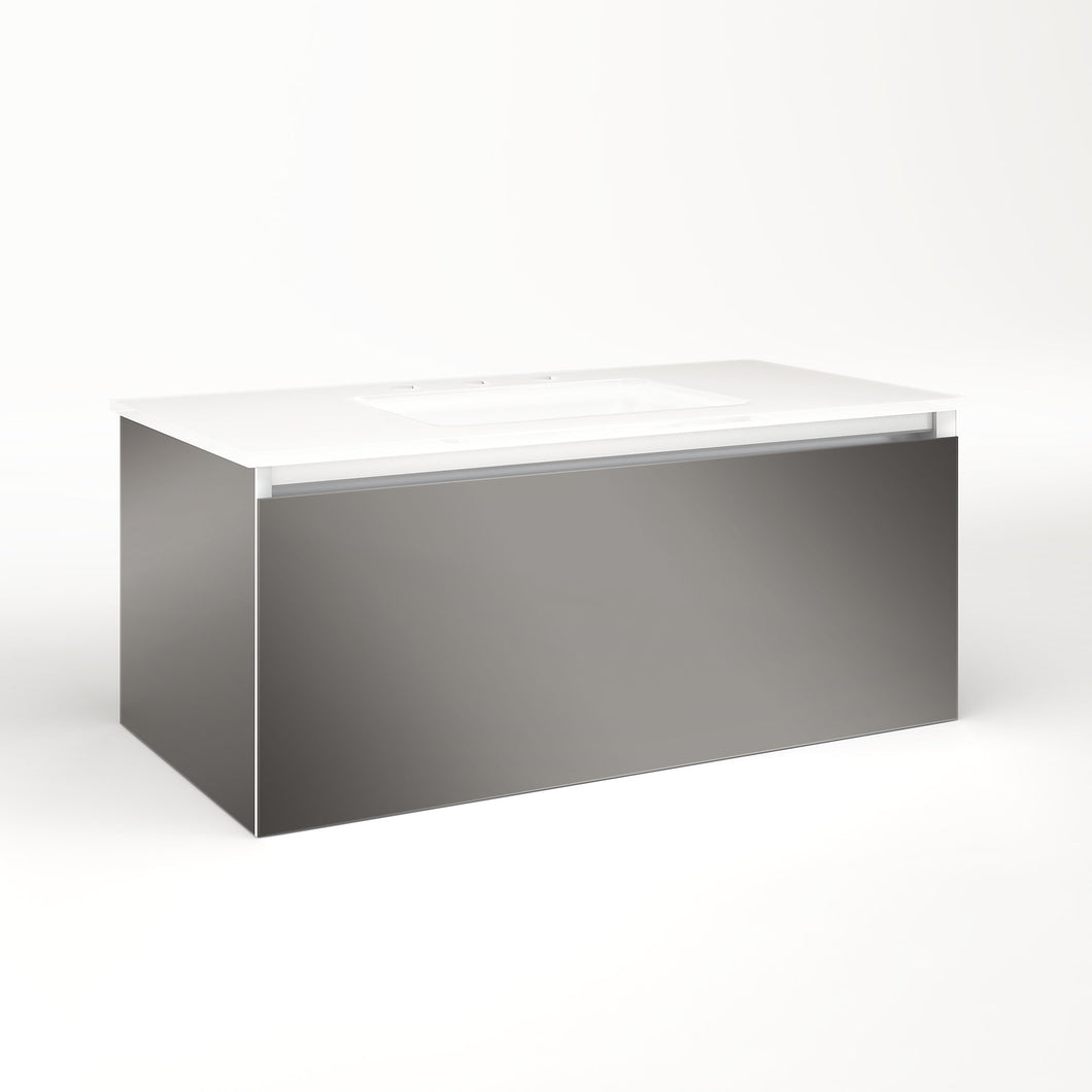 Cartesian 36-1/8" x 15" x 18-3/4" single drawer vanity in tinted gray mirror with slow-close full drawer and no night light