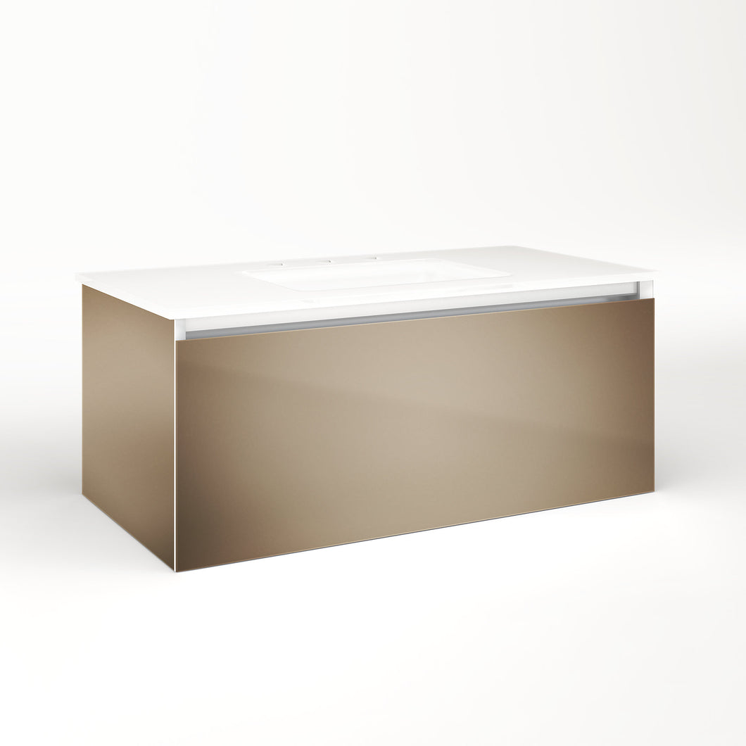Cartesian 36-1/8" x 15" x 18-3/4" single drawer vanity in satin bronze with slow-close full drawer and no night light