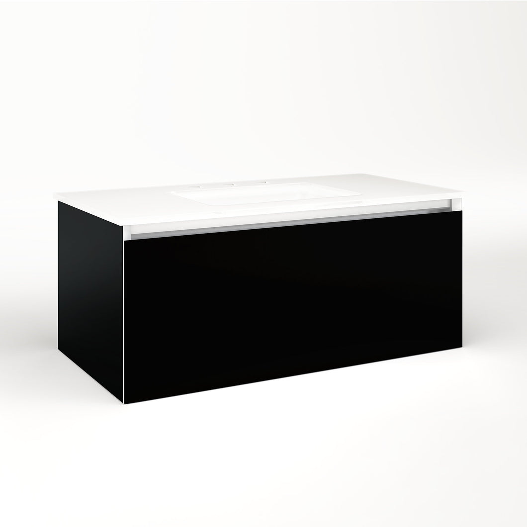 Cartesian 36-1/8" x 15" x 18-3/4" single drawer vanity in black with slow-close full drawer and night light in 5000K temperature (cool light)