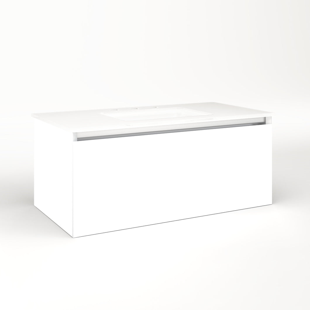 Cartesian 36-1/8" x 15" x 18-3/4" single drawer vanity in white with slow-close full drawer and night light in 5000K temperature (cool light)