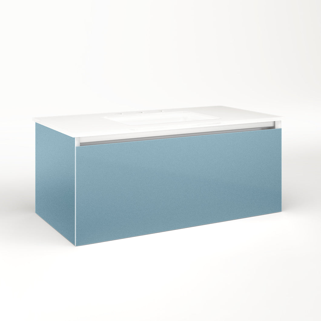 Cartesian 36-1/8" x 15" x 18-3/4" single drawer vanity in ocean with slow-close full drawer and no night light