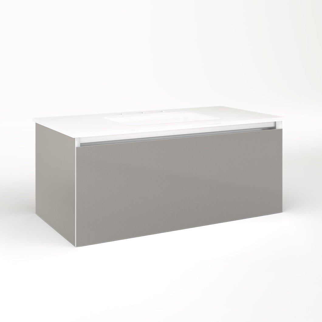 Cartesian 36-1/8" x 15" x 18-3/4" single drawer vanity in silver screen with slow-close full drawer and no night light
