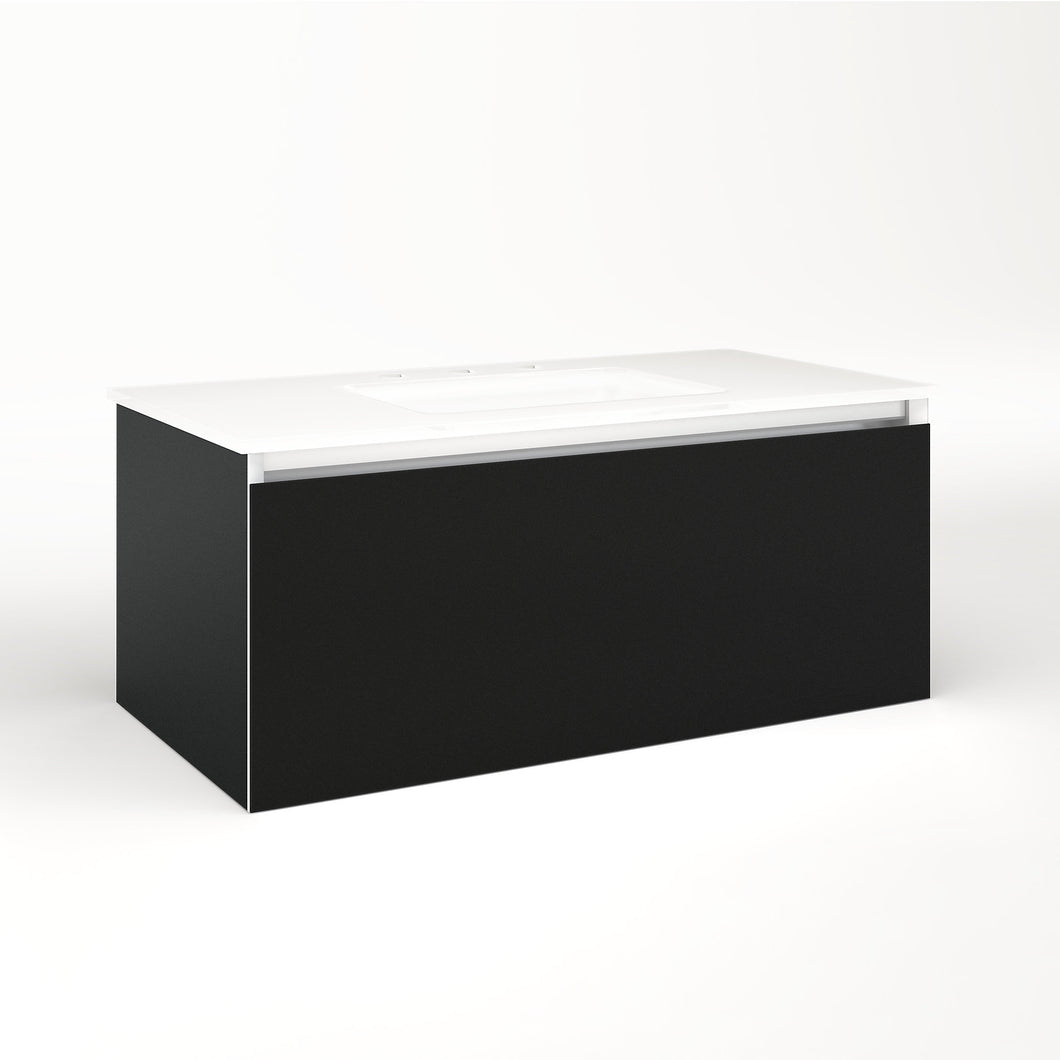 Cartesian 36-1/8" x 15" x 18-3/4" single drawer vanity in matte black with slow-close full drawer and night light in 5000K temperature (cool light)
