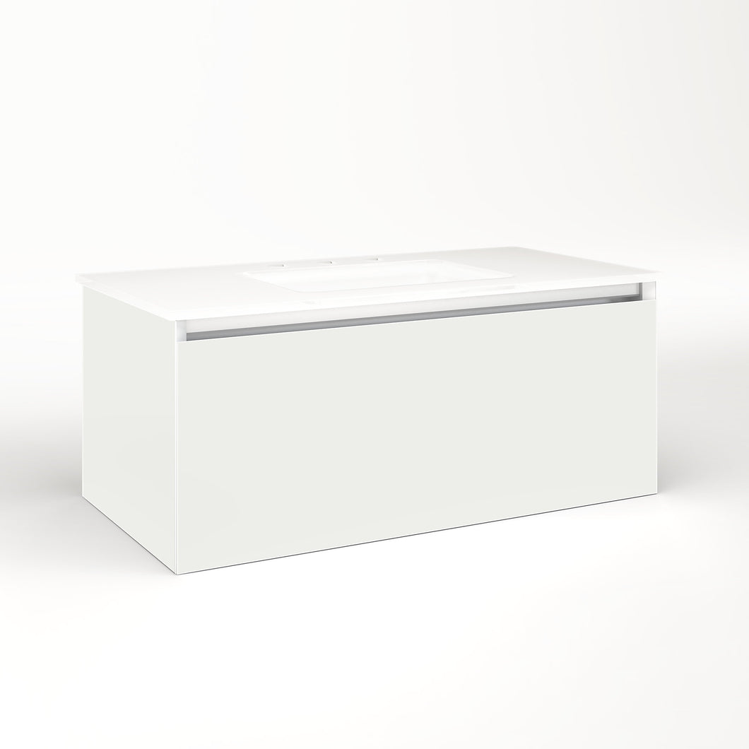Cartesian 36-1/8" x 15" x 18-3/4" single drawer vanity in beach with slow-close plumbing drawer and night light in 5000K temperature (cool light)