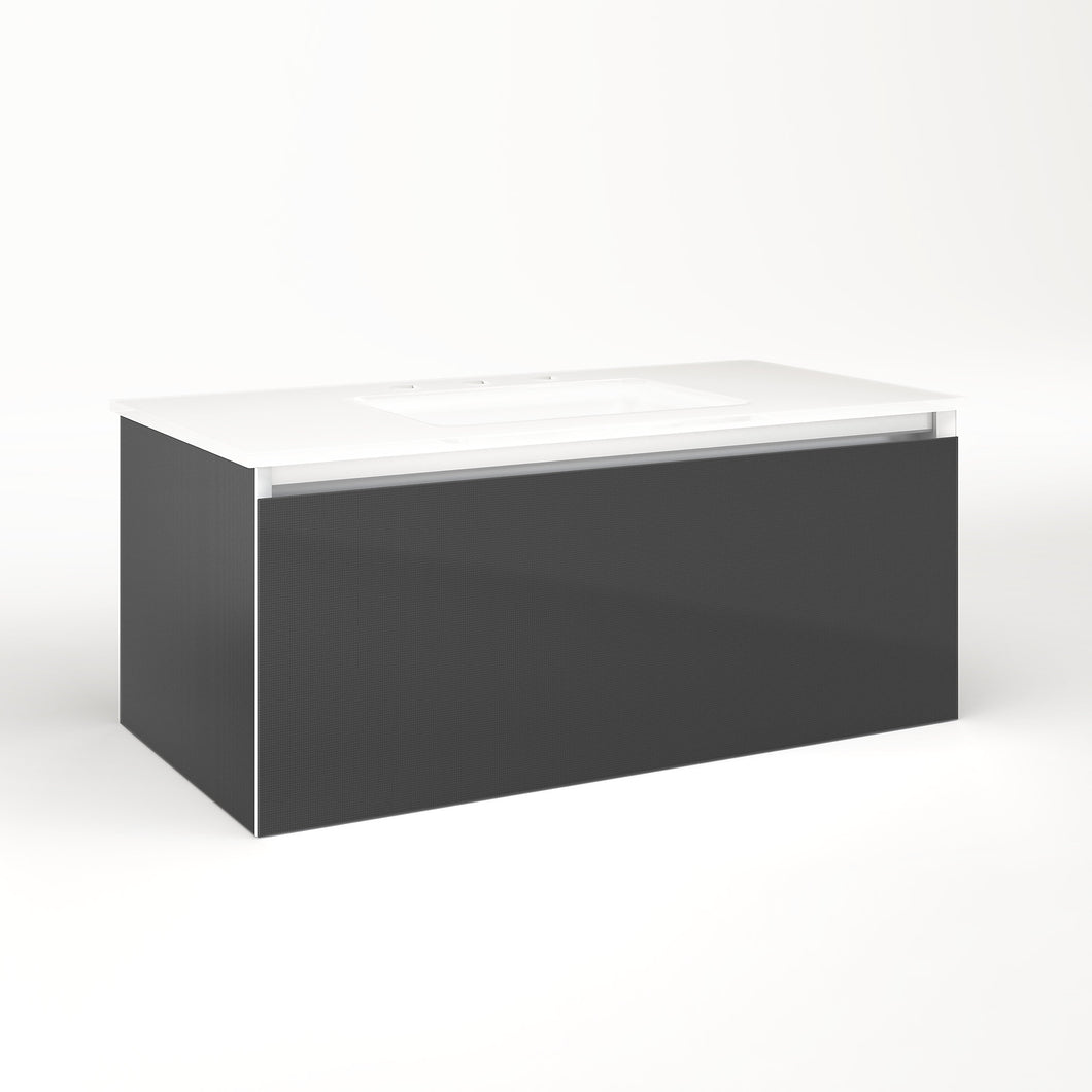Cartesian 36-1/8" x 15" x 18-3/4" single drawer vanity in smoke screen with slow-close plumbing drawer and no night light