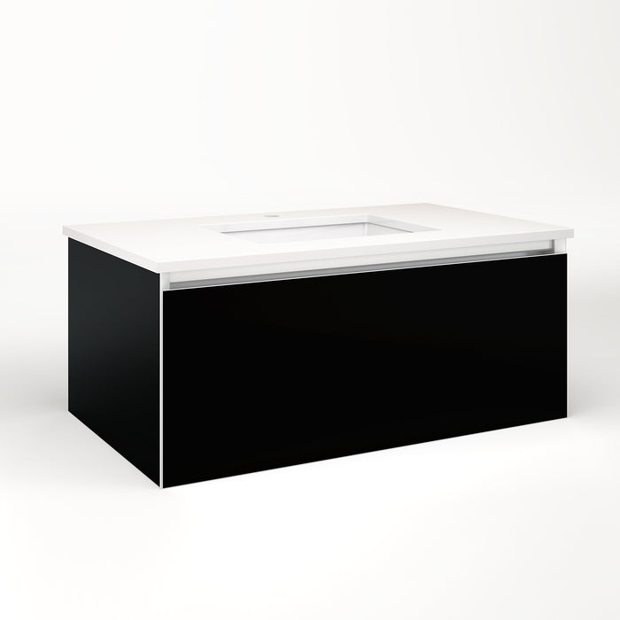 Cartesian 36-1/8" x 15" x 21-3/4" single drawer vanity in black with slow-close full drawer and no night light