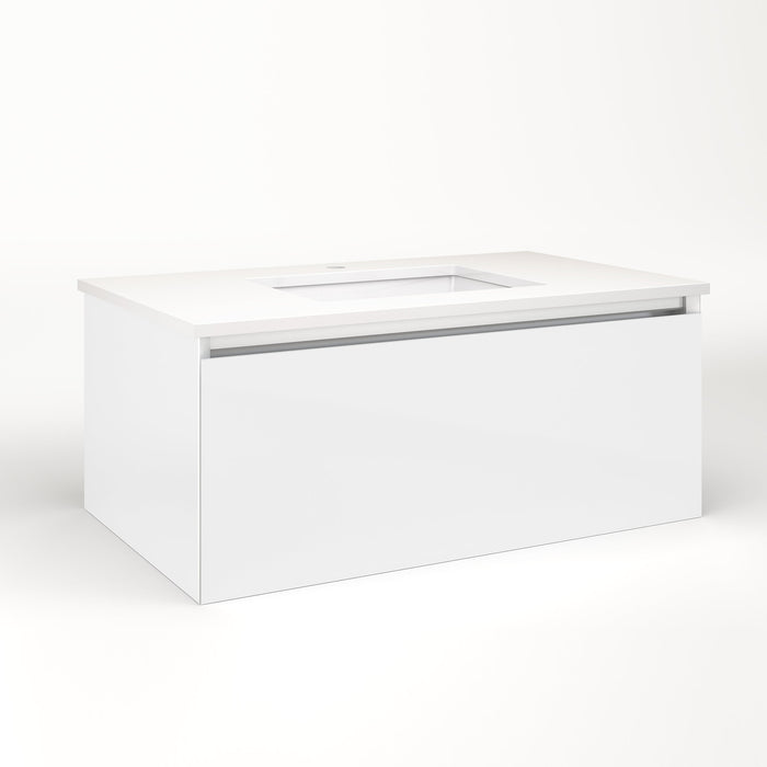 Cartesian 36-1/8" x 15" x 21-3/4" slim drawer vanity in white with slow-close full drawer and selectable night light in 2700K/4000K temperature (warm/cool light)