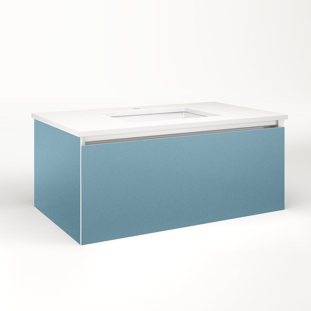 Cartesian 36-1/8" x 15" x 21-3/4" single drawer vanity in ocean with slow-close full drawer and no night light